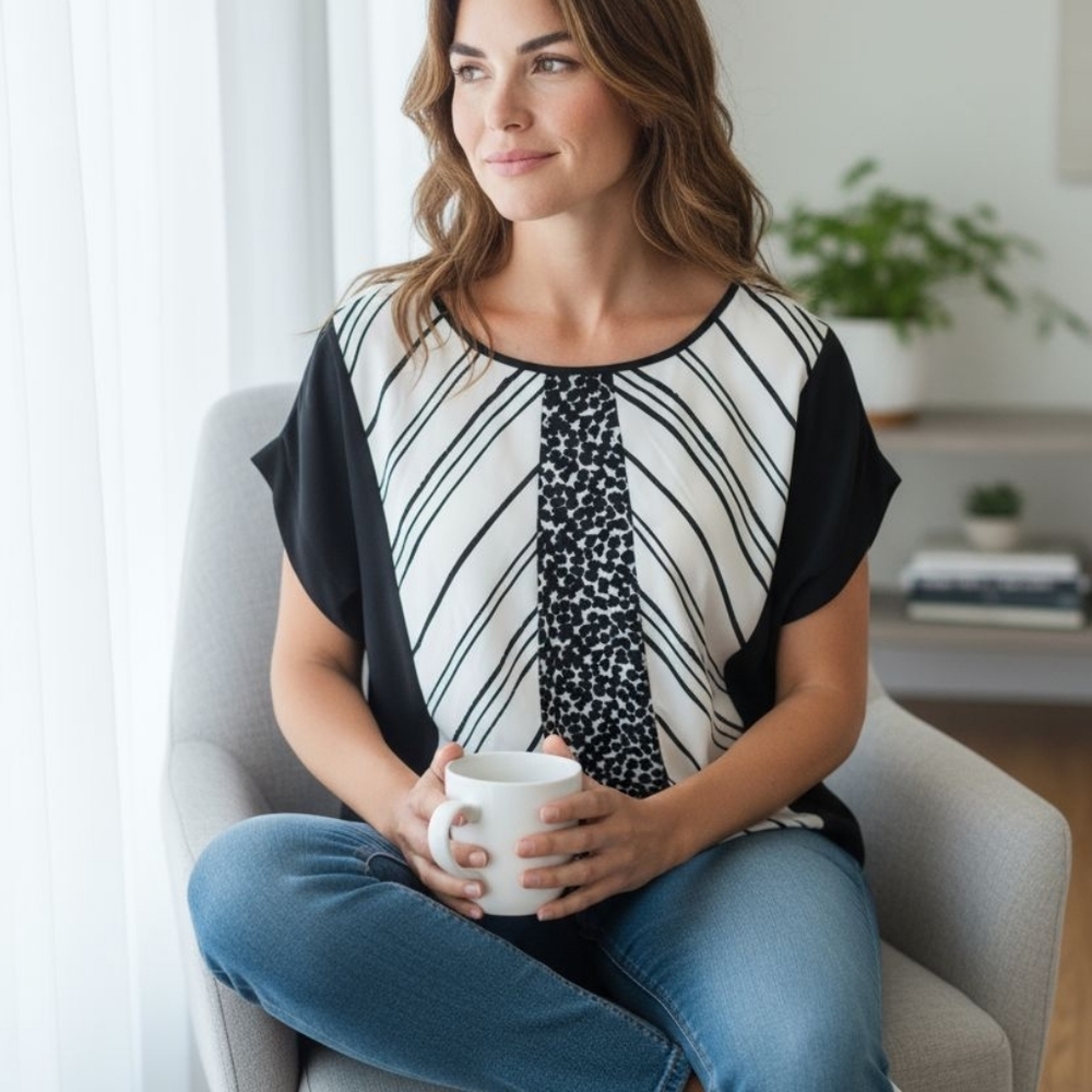 Nue Options Petites PXL Black & White Blouse